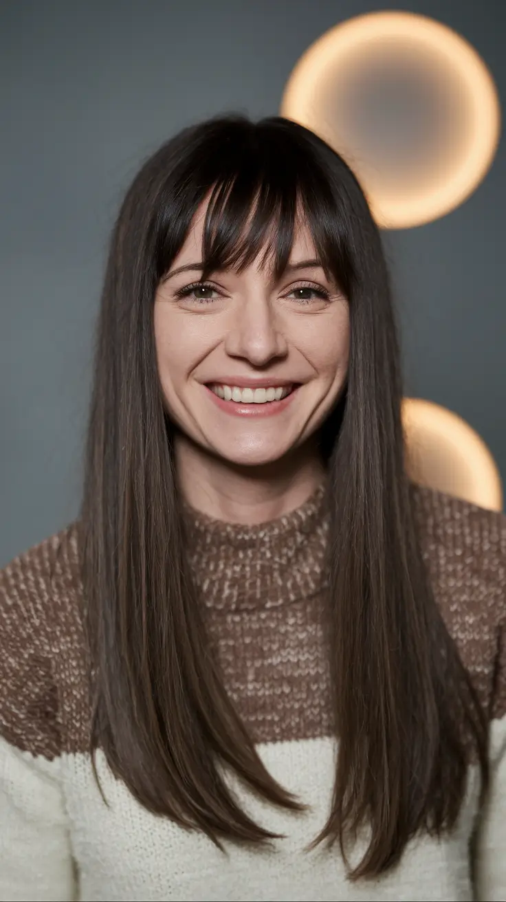 Gorgeous chelk haircuts Inspo Summer 2025 glossy brunette with rounded bangs