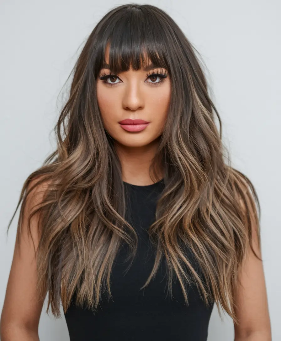 Gorgeous stroke haircut, Inspo Summer 2025 Textured brunette with full fringe