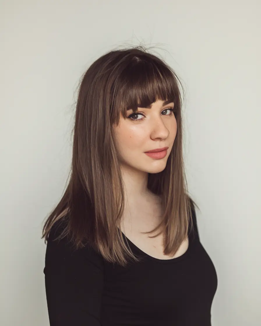 Gorgeous stroke haircut, Inspo Summer 2025 Blunt Fringe with a direct medium length