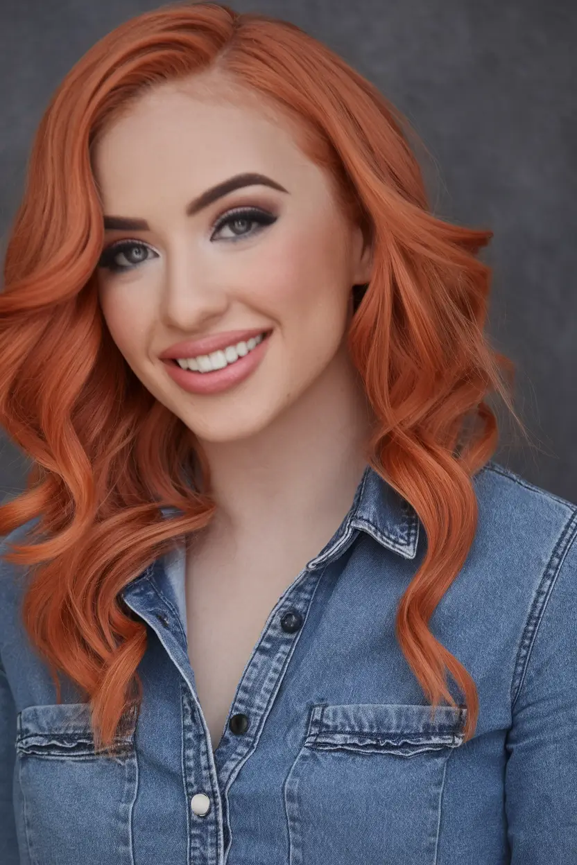Great long hair ideas for summer 2025. Bright copper curls with retro -energy