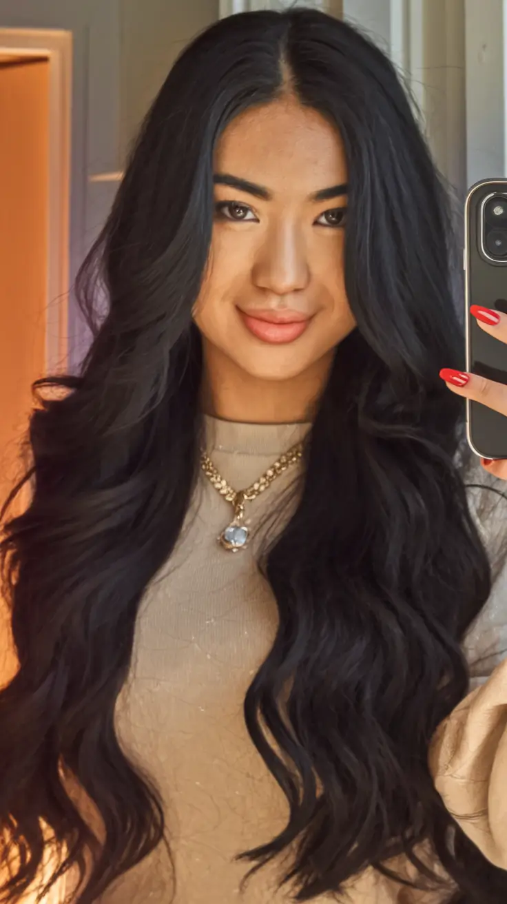 Great ideas for long hair for the summer 2025 Classic black layers with soft curls