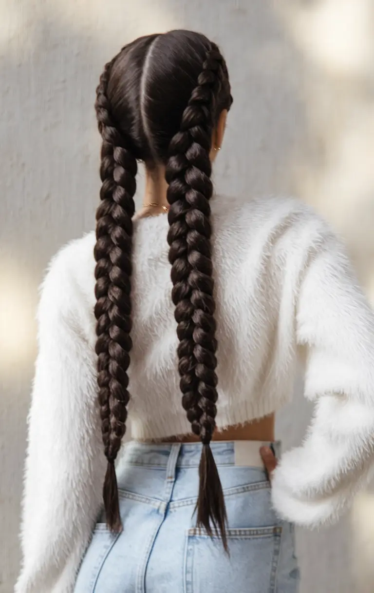 Magnificent long hair ideas for the summer 2025 double wicker pigtail with glossy finish