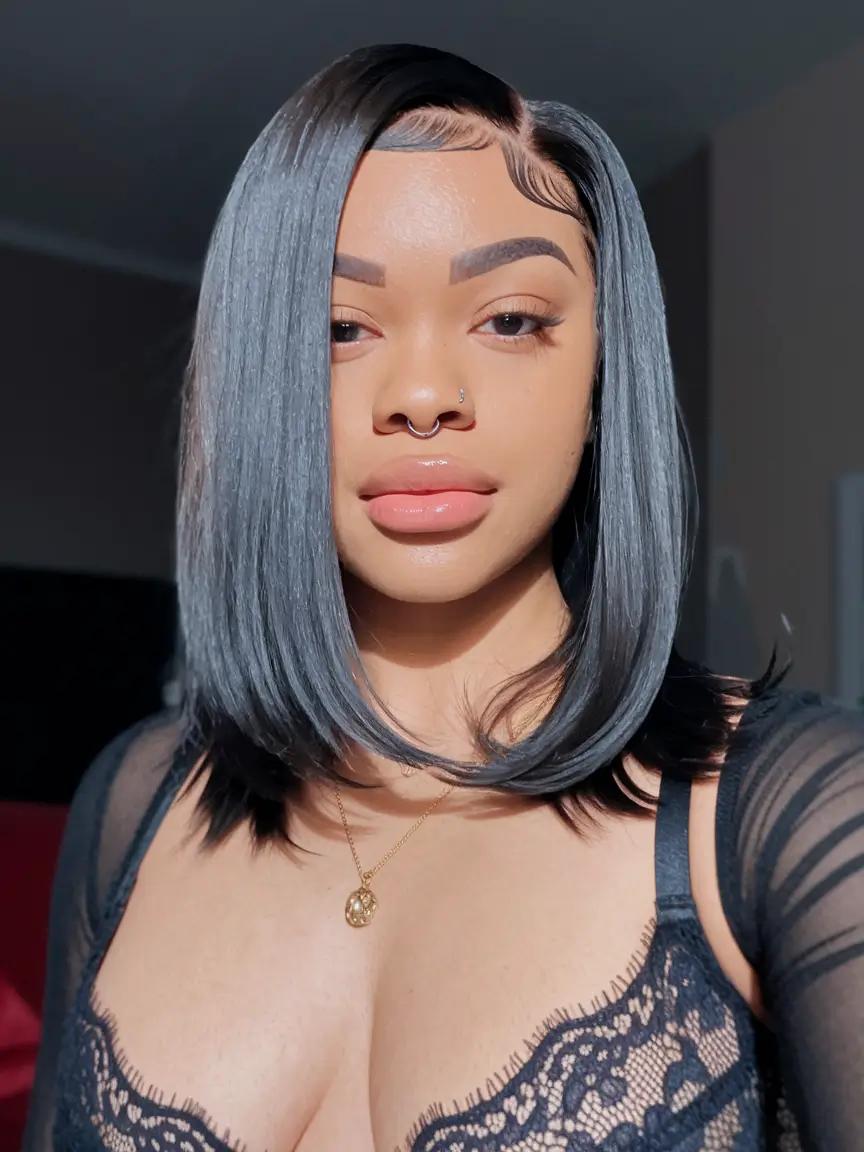 Ideal haircuts for oval faces - glossy midnight bean with certain edges