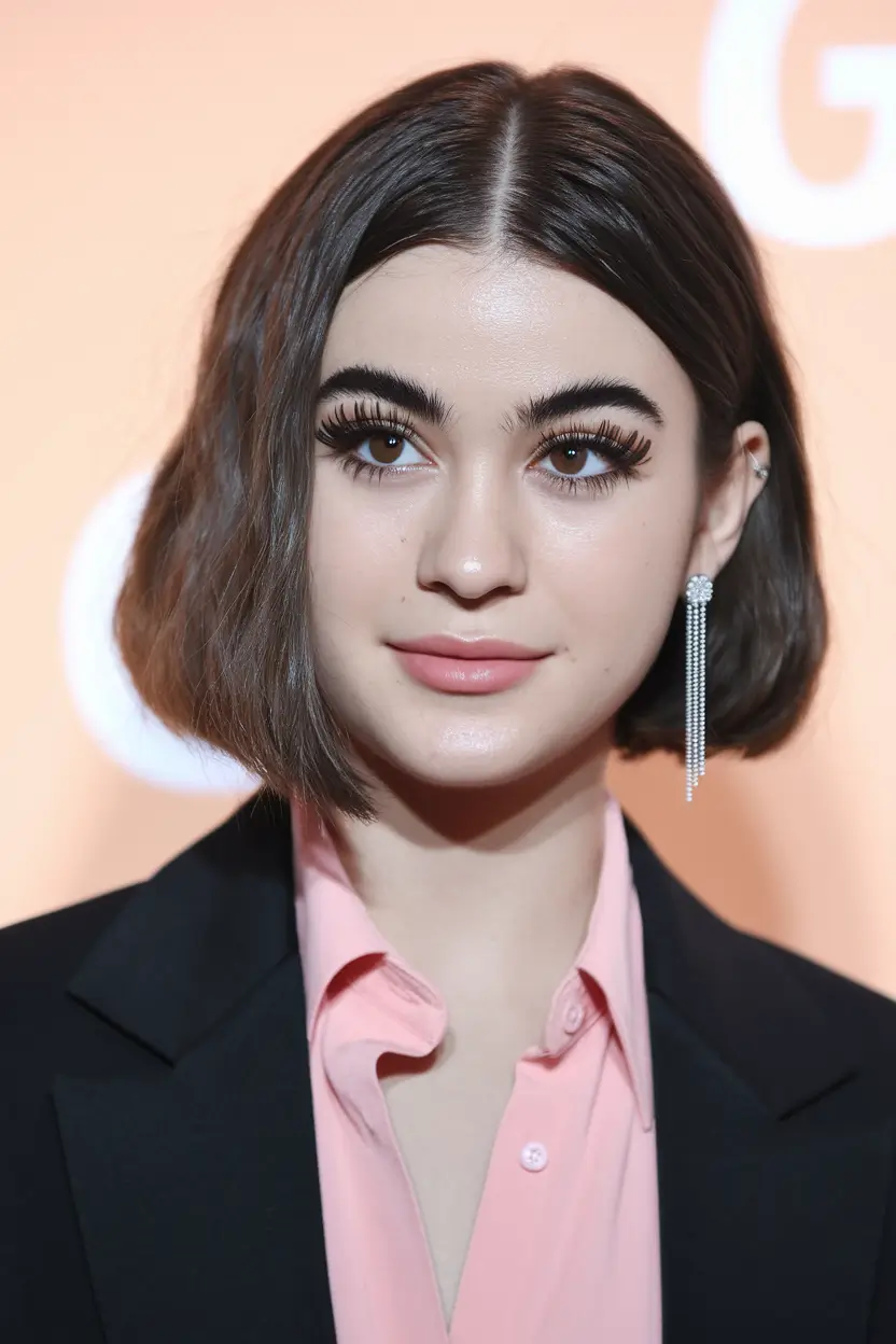 Ideal haircuts for oval faces are a classic Parisian bean with a deep central part