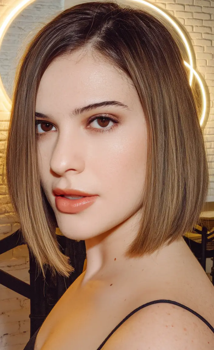 Autumn hair color trends of a dumb bob with a classic bronde shine