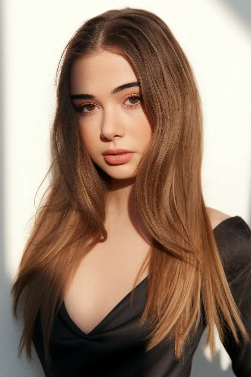 Light hair colors soft brown layers with a shade of heat