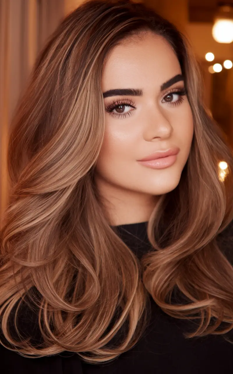 Autumn hair colors Trends multi -layer waves of Latte Mokko