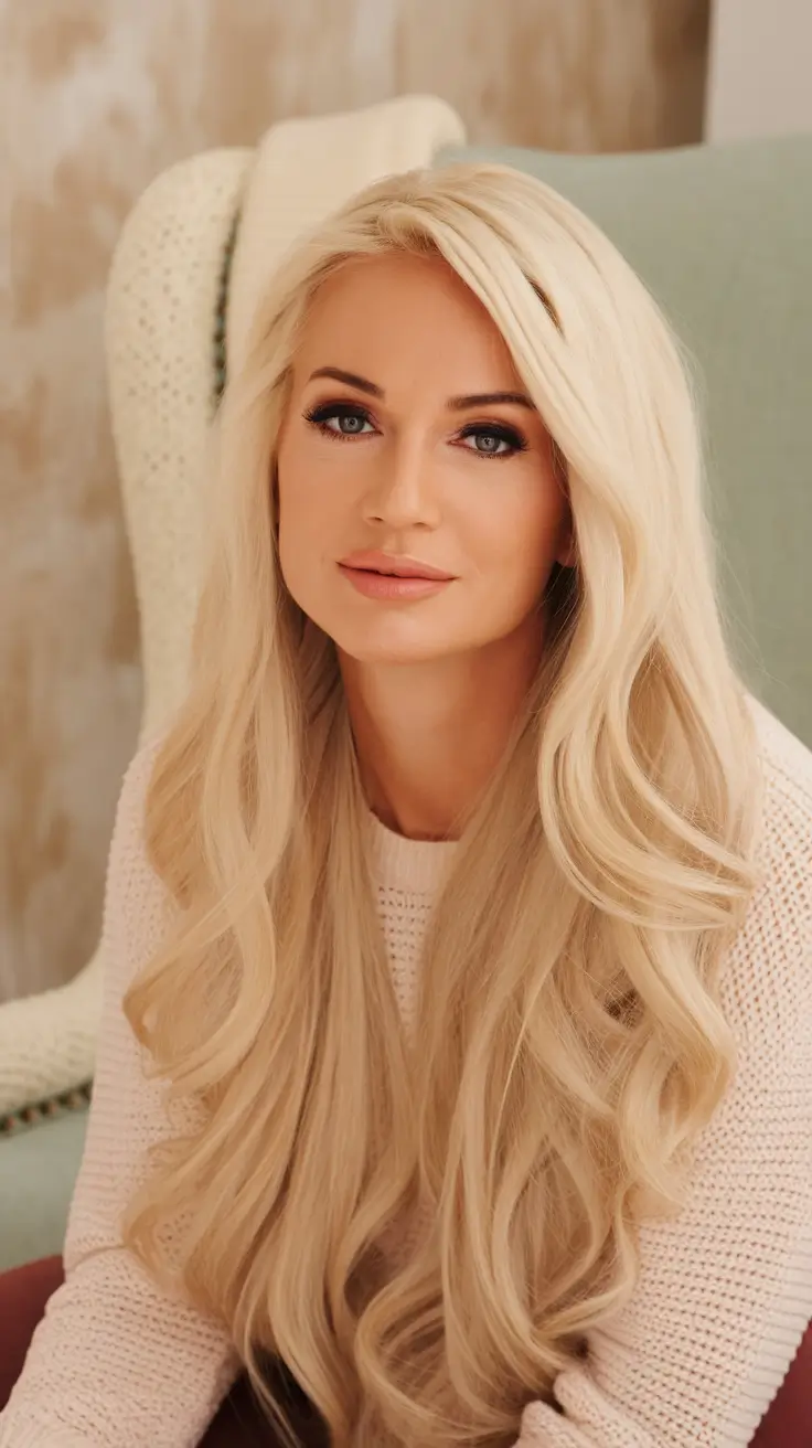 Autumn hair color trends of ivory blonde with soft autumn volume