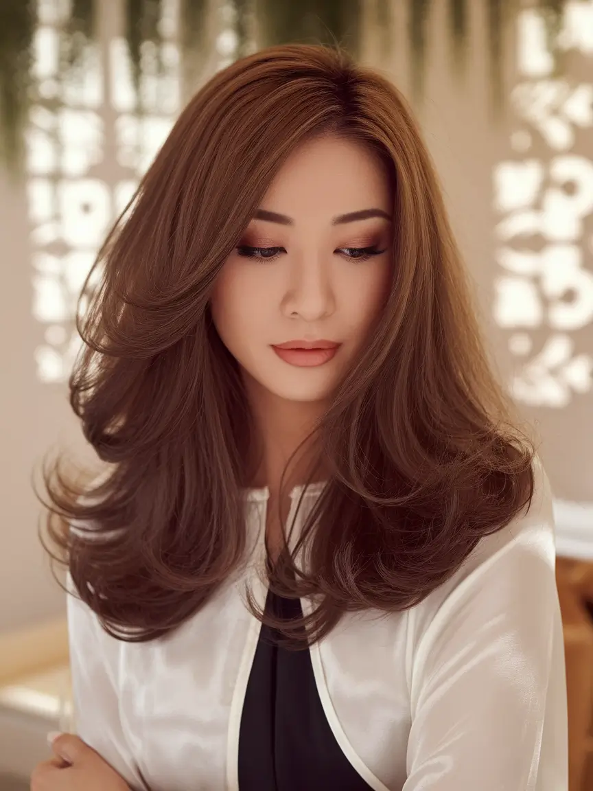 Autumn hair colors Trends multi -layer milk chocolate with a smooth rebound