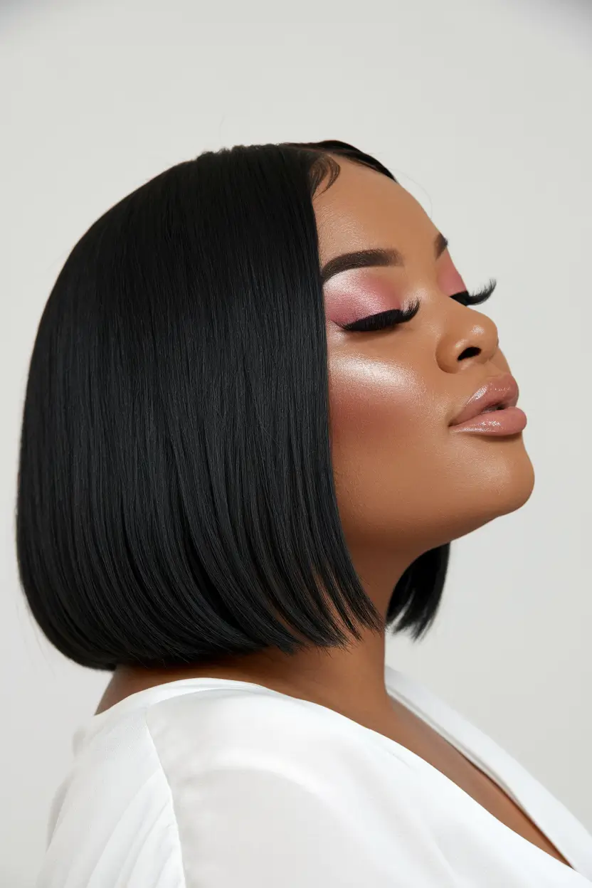 Pixie Bob Glossy Jet-Black Bob with smooth lines and the size of black women haircuts