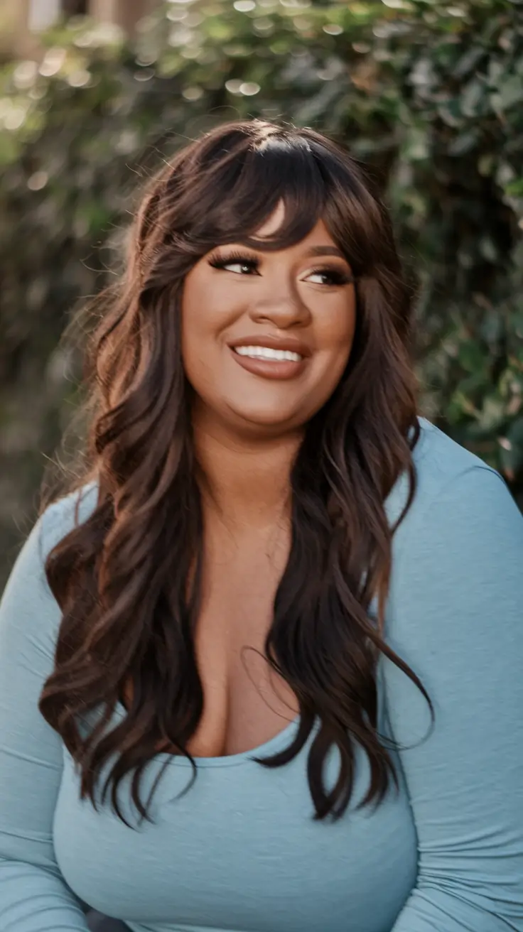 Long lengths free layers with curtain bangs curly haircuts plus the size of women