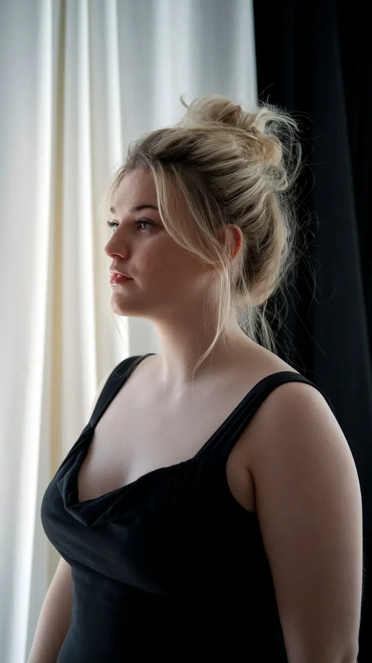 Plus the size of women of a round -face haircut of a middle light hairstyle with reinforced faces