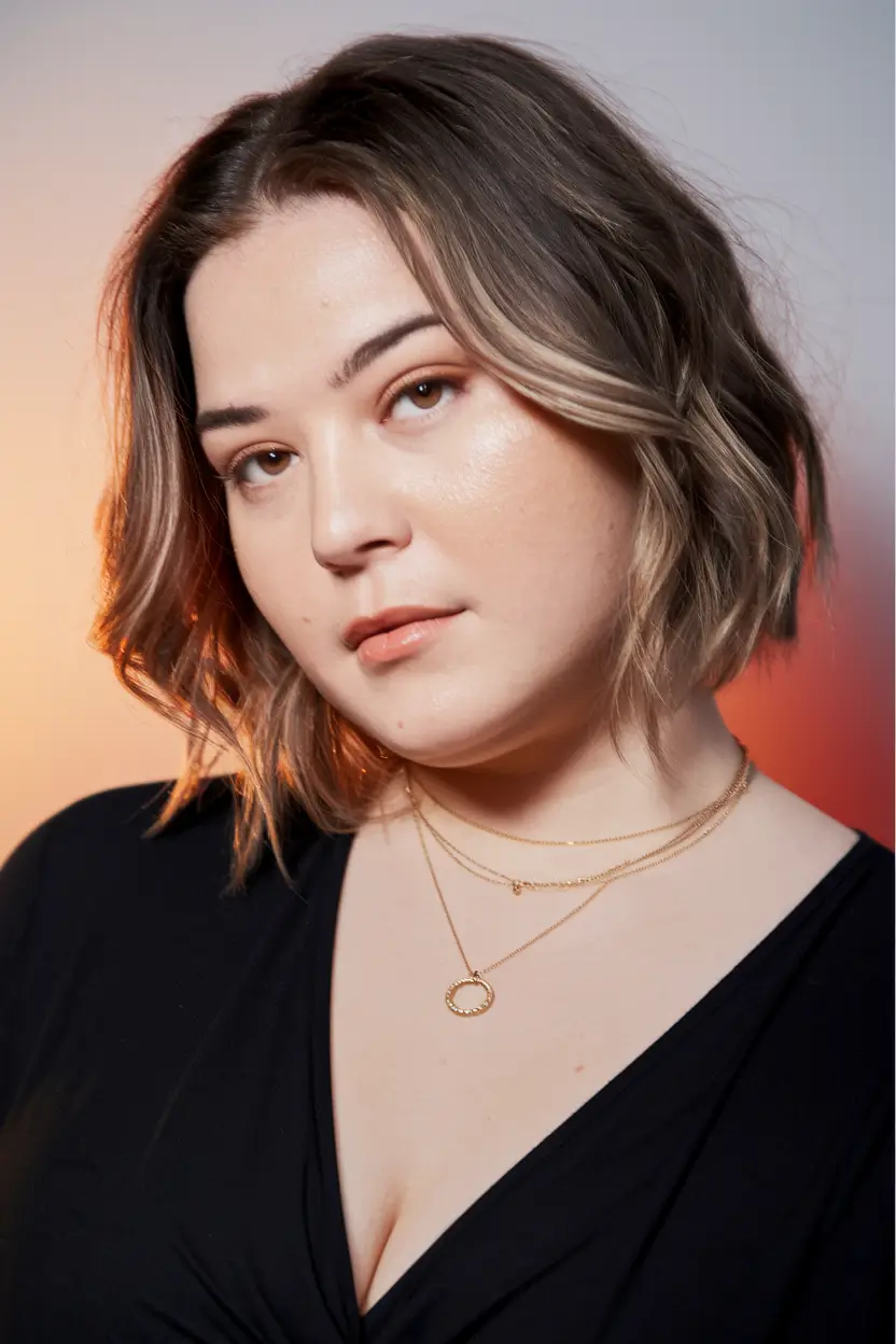 The average length of changeable waves with soft bright haircut accents plus women's dimensions