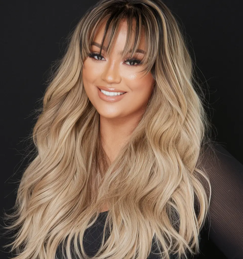 Home Karaka with a long length with cascading curls of curls of curls plus the size of women round faces