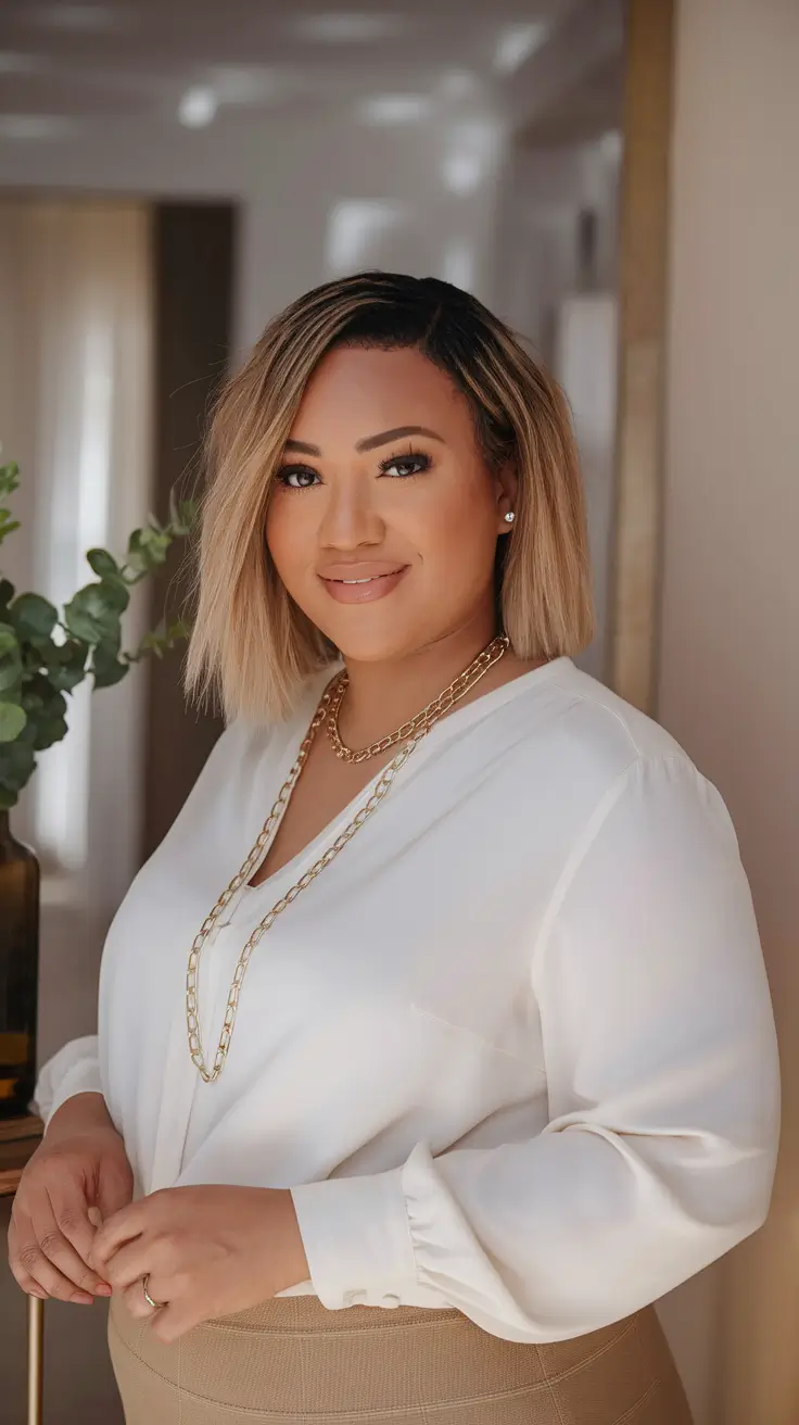 Bob angular perfection in the smooth honey blonde Bob Round