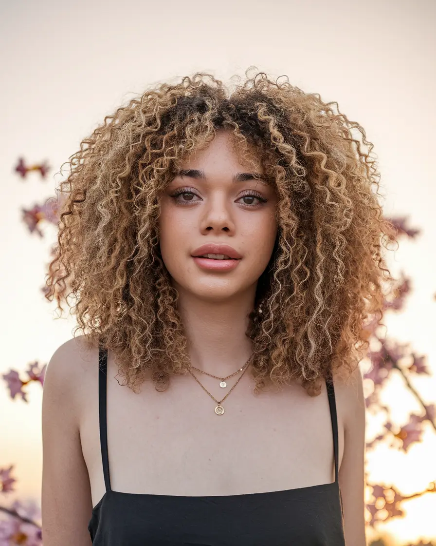 Verses curly haircuts - natural curls for the summer 2025+gold clock with a fluffy fringe