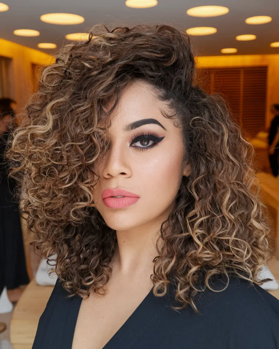 Verse haircuts inspiration - natural curls for the summer 2025+side side with caramel curls