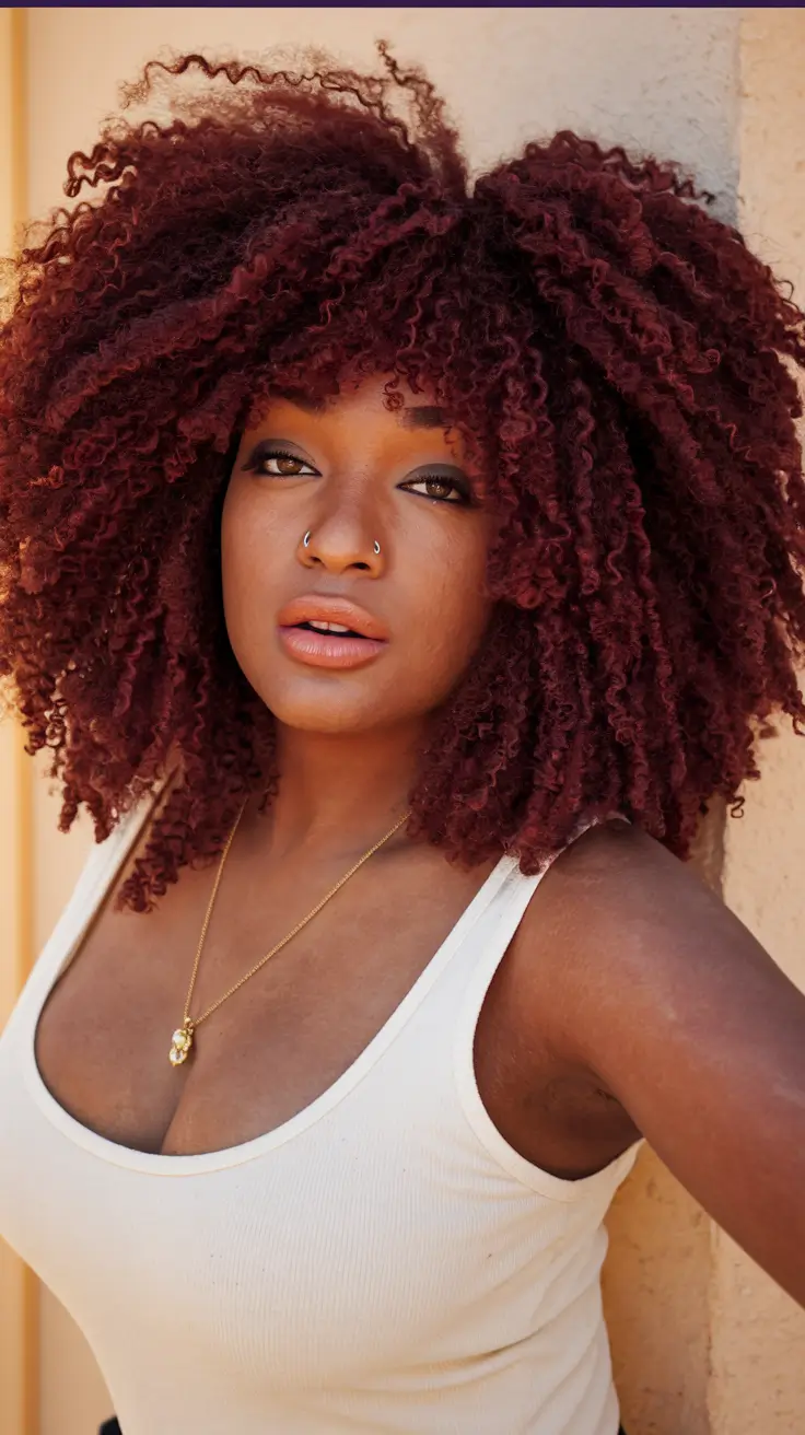 The top of curly haircuts - natural curls for the summer 2025+burgundy crown with rounded layers