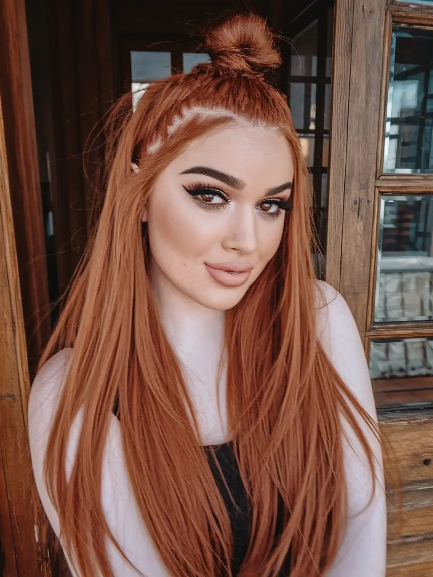 Cute natural summer hairstyle of ideas 2025: Light appearance of the copper upper node.