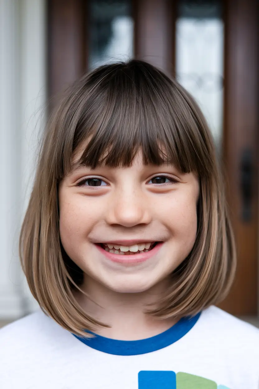 Girl haircuts rounded Bob with a feathered bang