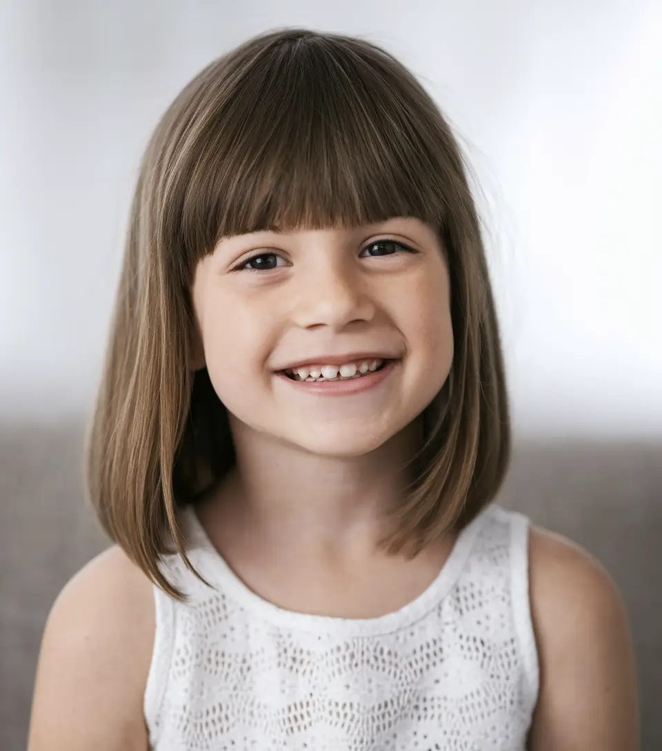 Girl haircuts Medium children corner bean with a full bang