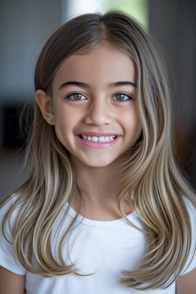 Girl haircuts laying golden layers chopped with natural waves