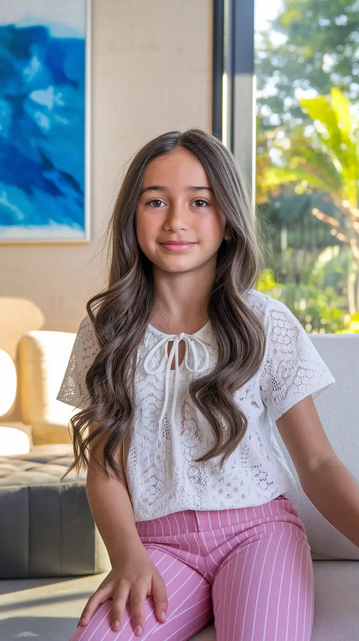 Girl haircuts long soft mermaid waves with the middle part