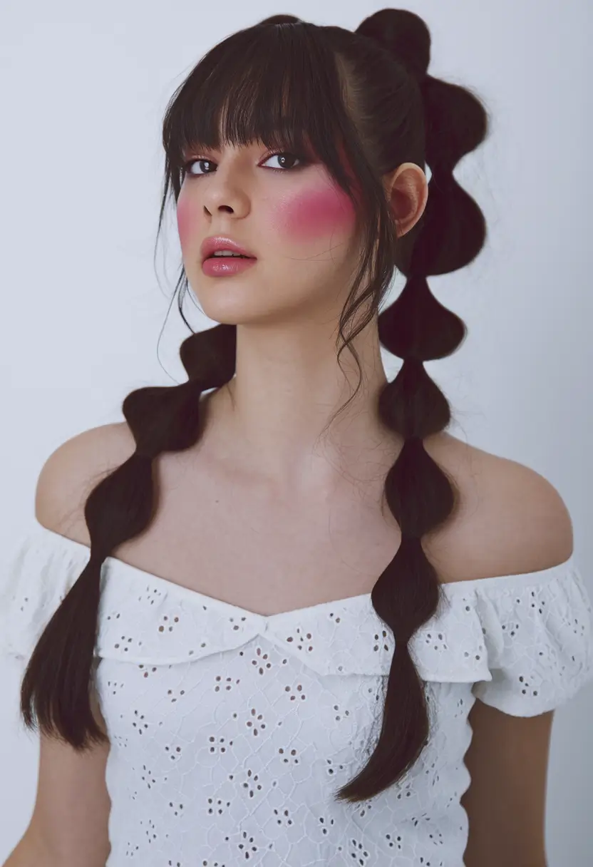 Summer summer hairstyles+double bubble braids with summer bangs