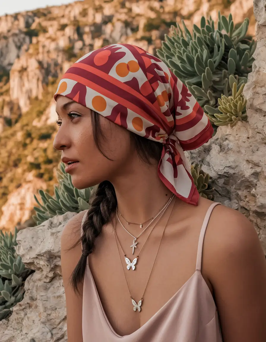 Restless views for hairstyles for the summer of 2025. Bandan Brade Boho Shik