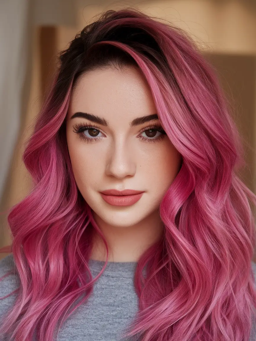 End of the summer color of the hair of ideas 2025 berries pink waves