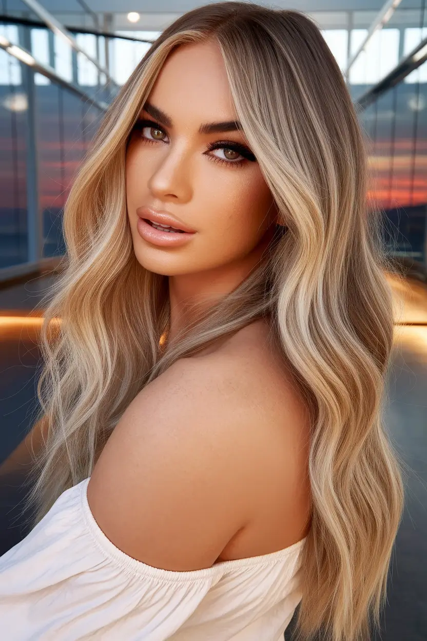 The end of the summer color of the hair of ideas 2025 Golden vanilla waves for radiance