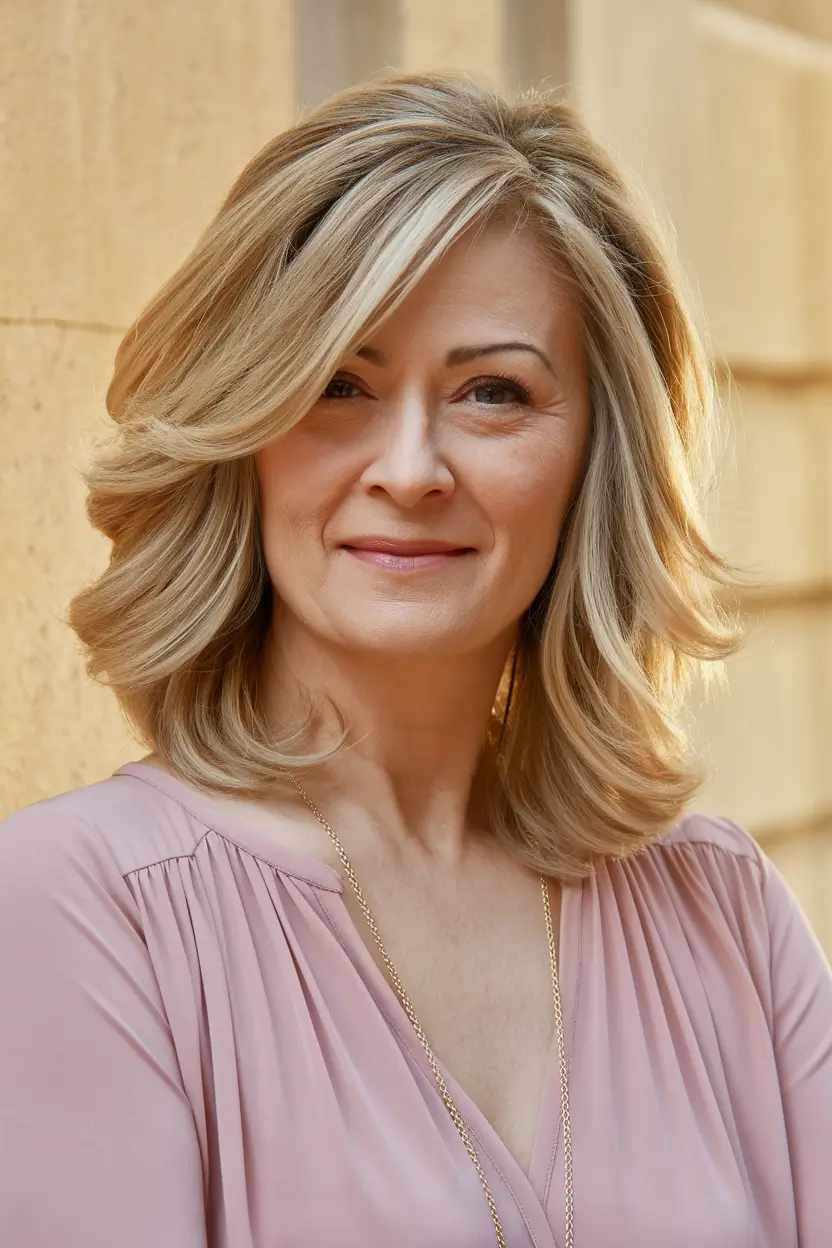 Autumn 2025 Haircuts for women 50+ soft layers with autumn blonde volume