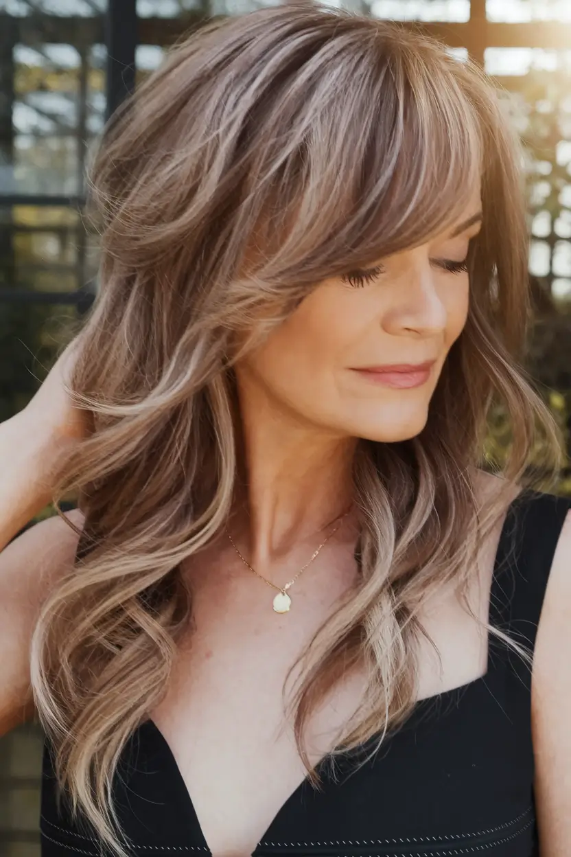 Autumn 2025 Haircuts for women 50+ long wavy layers with lateral fringe