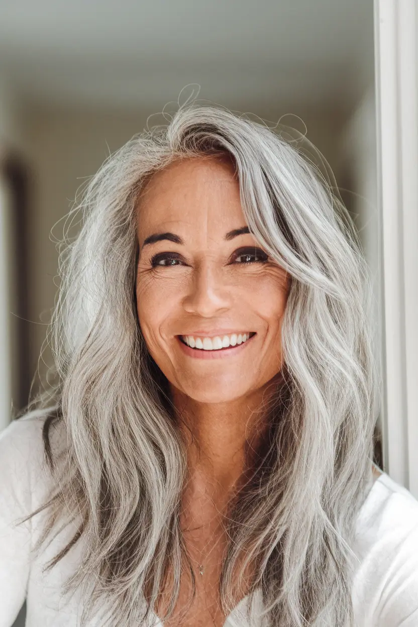 Autumn 2025 Haircuts for women 50+ natural waves with silver serenity