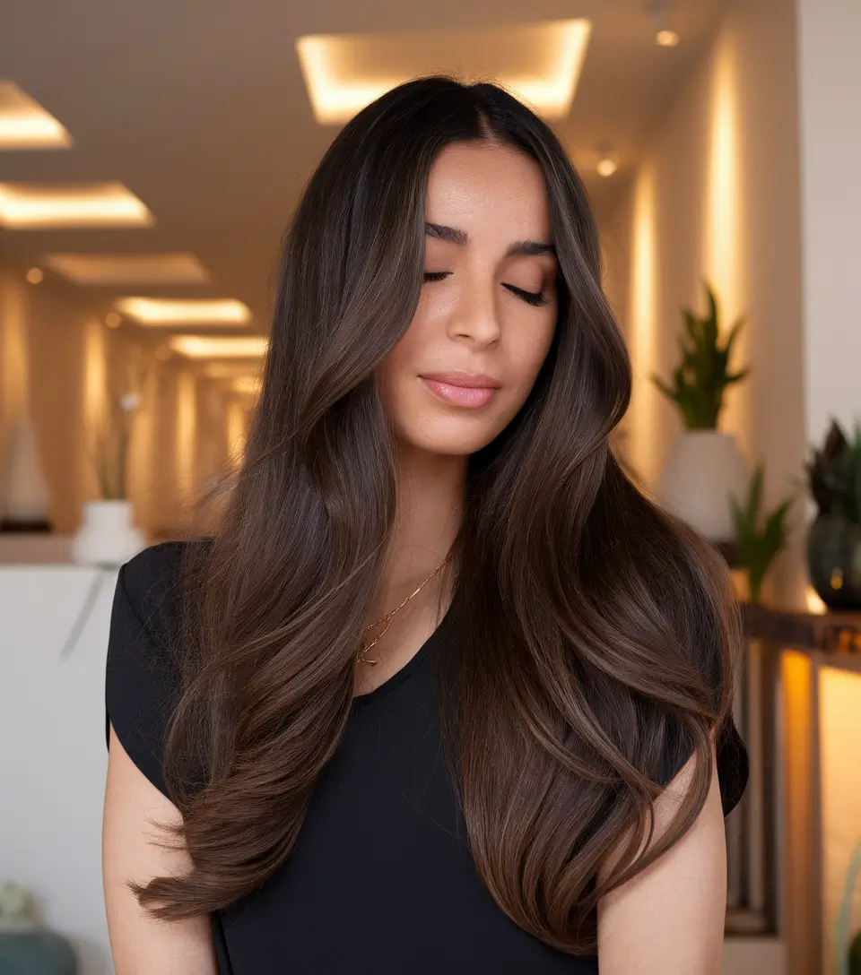 Autumn hair color ideas 2025 Midnight Mocha Sweep