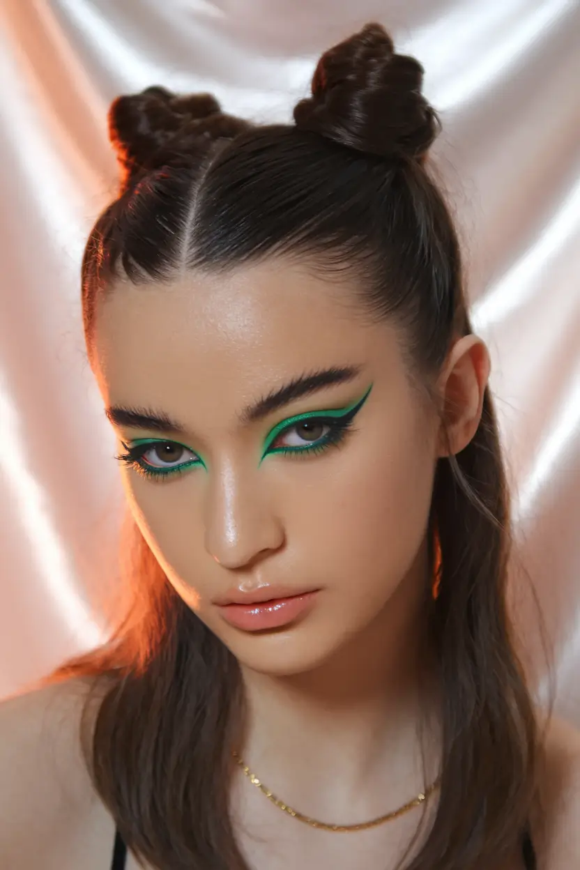 Fresh hairstyles for July 2025. The received buns with a space edge