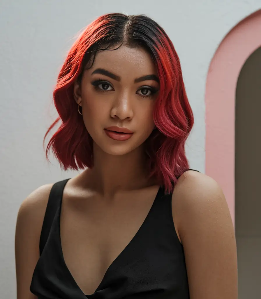 Fresh hairstyles for July 2025 Cherry-Red color with power contrast
