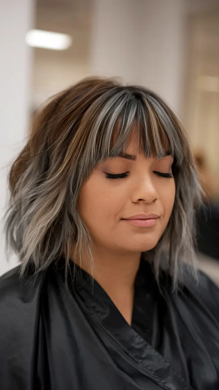 Summer haircuts for puffy faces Smokey Ash Lob with curtain bangs