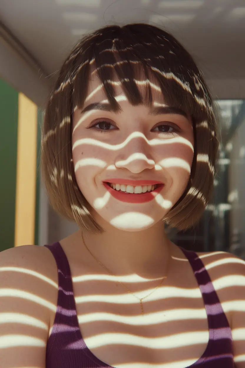 Haircuts for puffy faces of shadow bangs and rounded edges