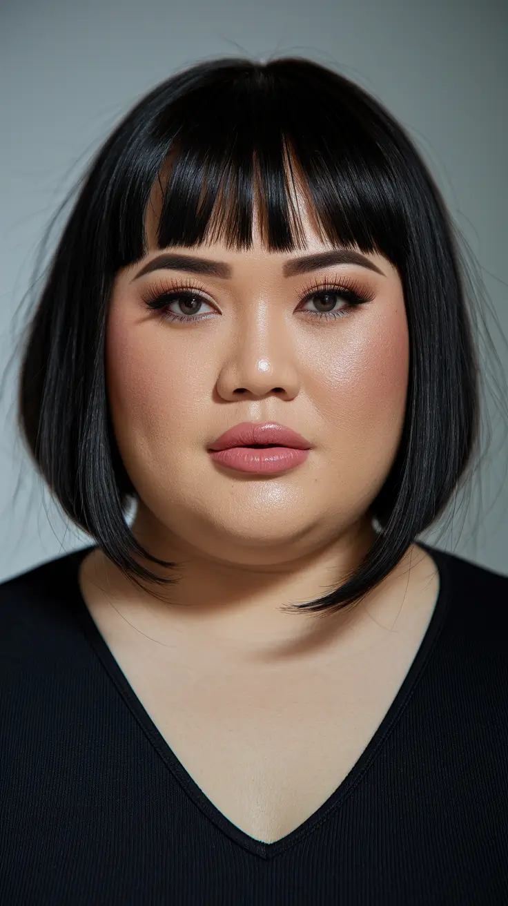 Summer haircuts for puffy faces glossy dumb bob with microgrants