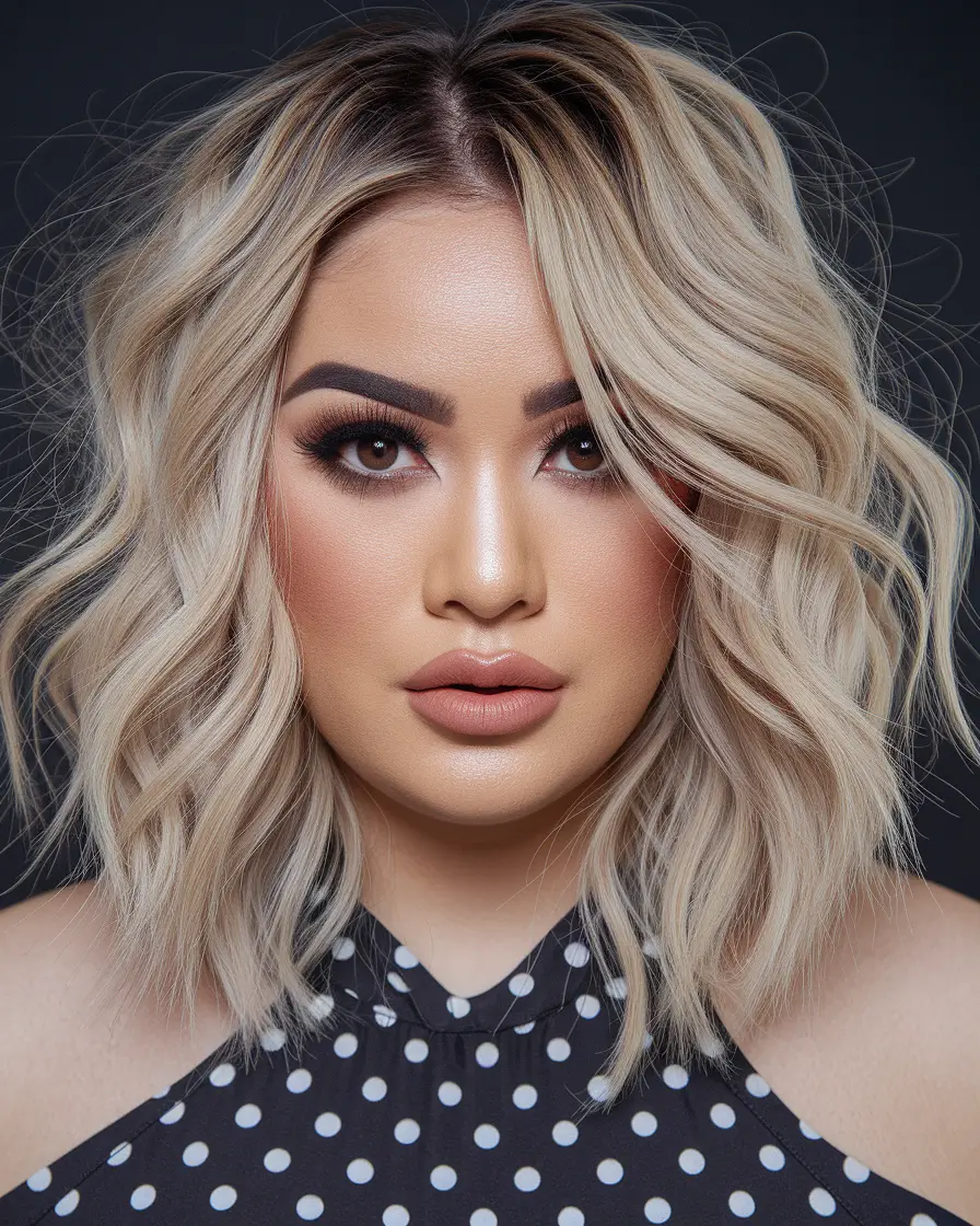 Summer haircuts for puffy faces textured platinum waves with the central part
