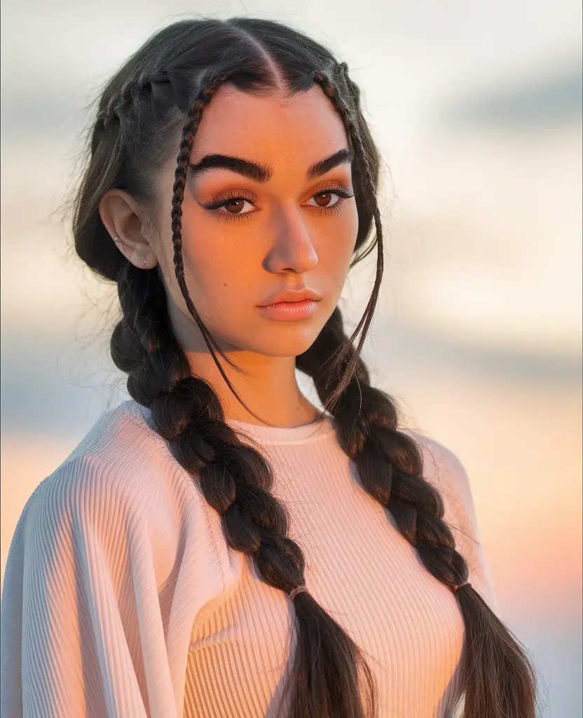 Fresh summer hairstyles for girls -teenage 2025 Free pigtails with accent plates