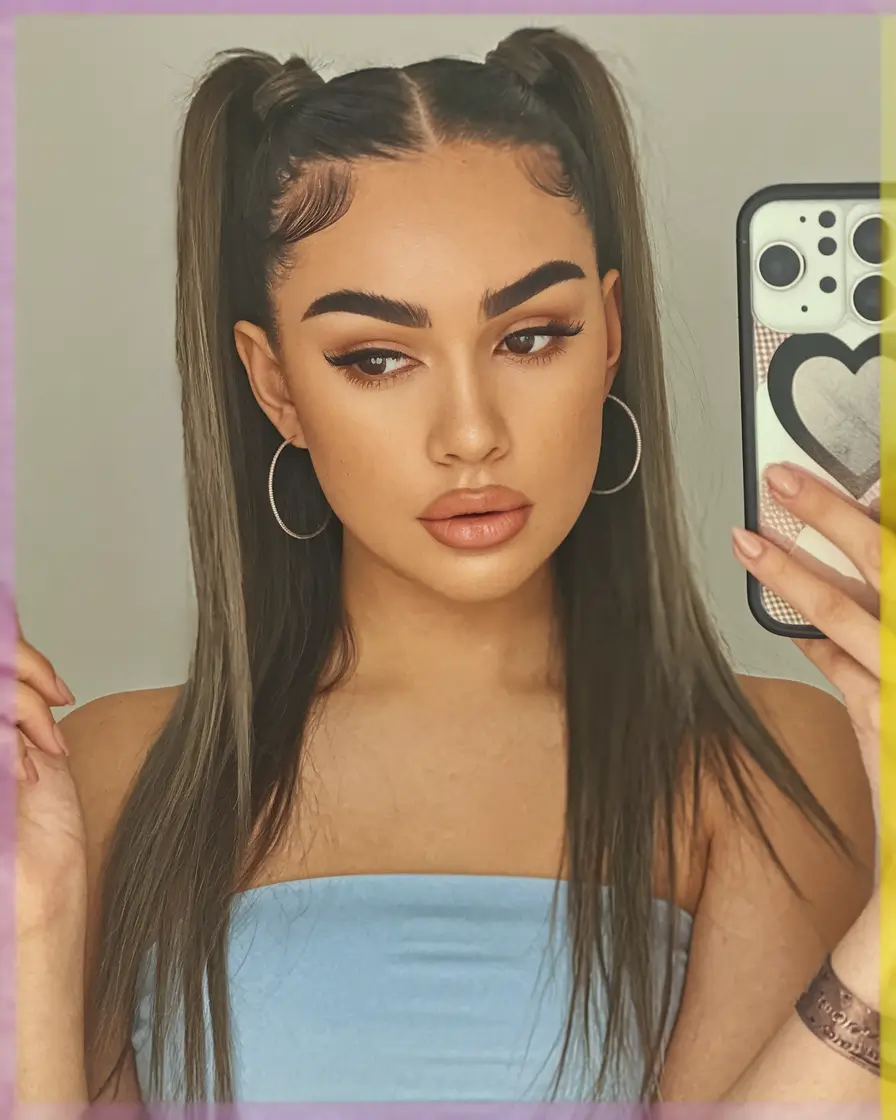 Fresh summer hairstyles for teenage girls 2025 Double tails with edges