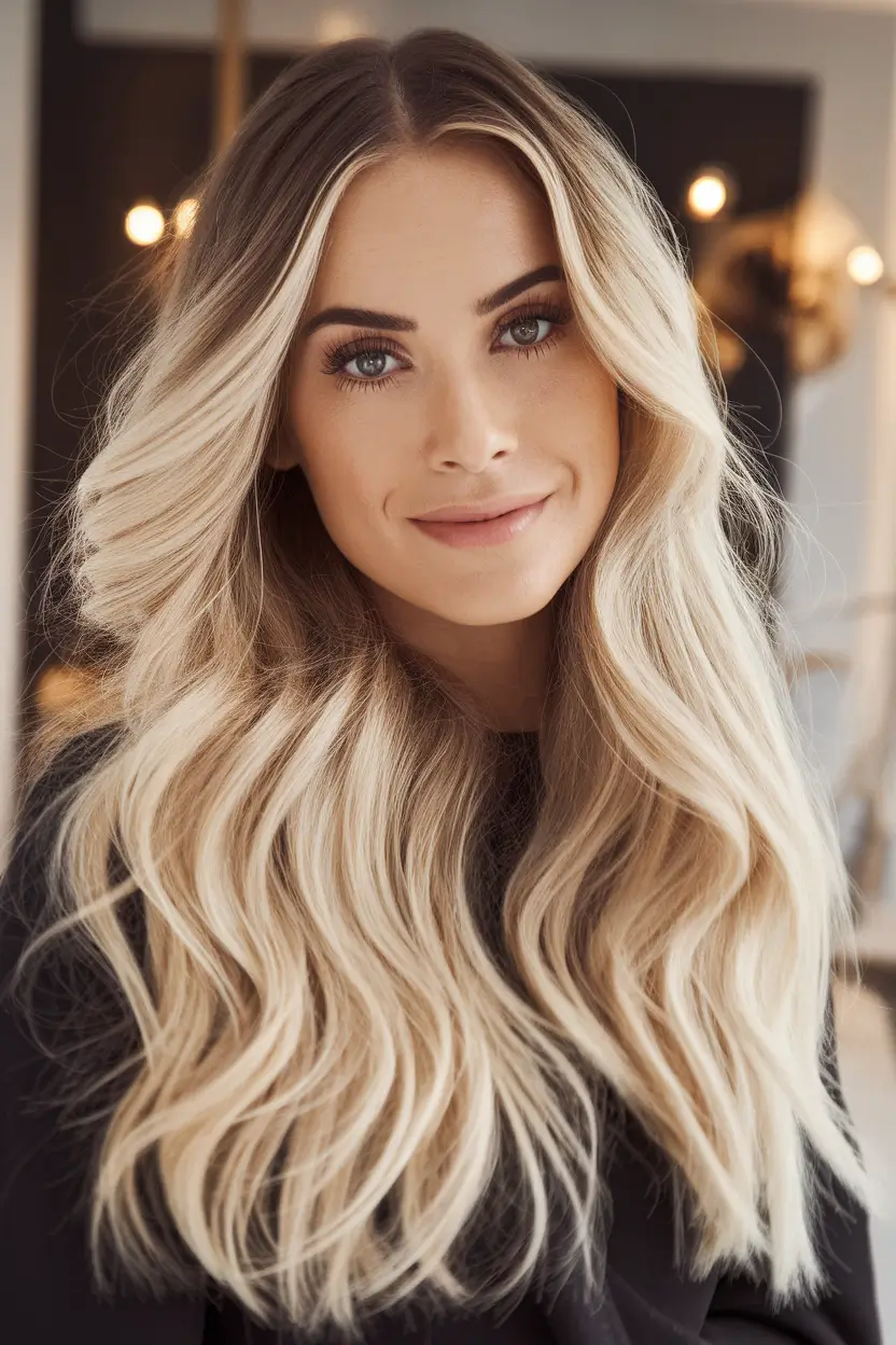 Autumn hair color for blondes gold glamor with cascading length