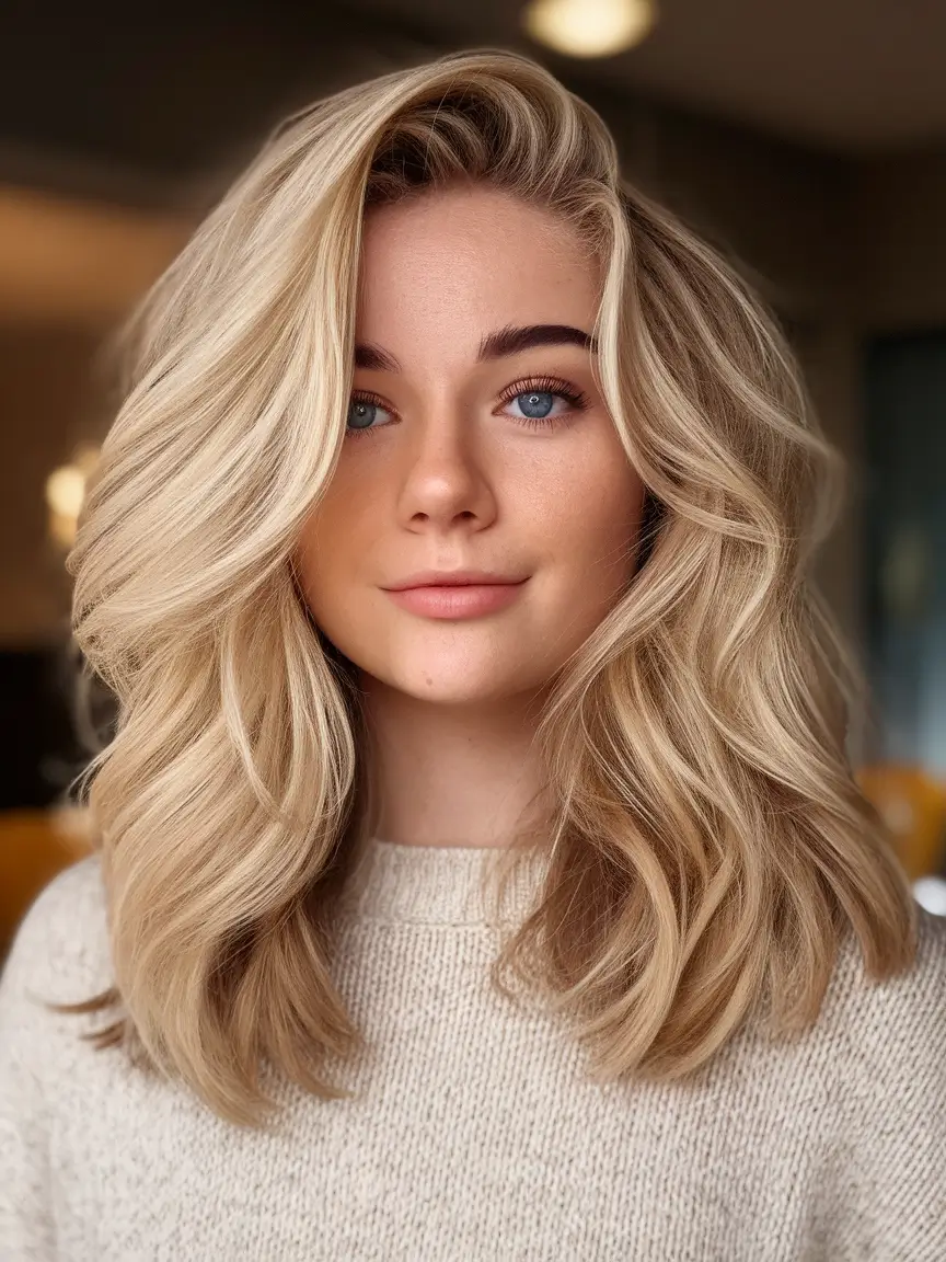 Autumn hair color for blondes Karamel Balayan side smeared