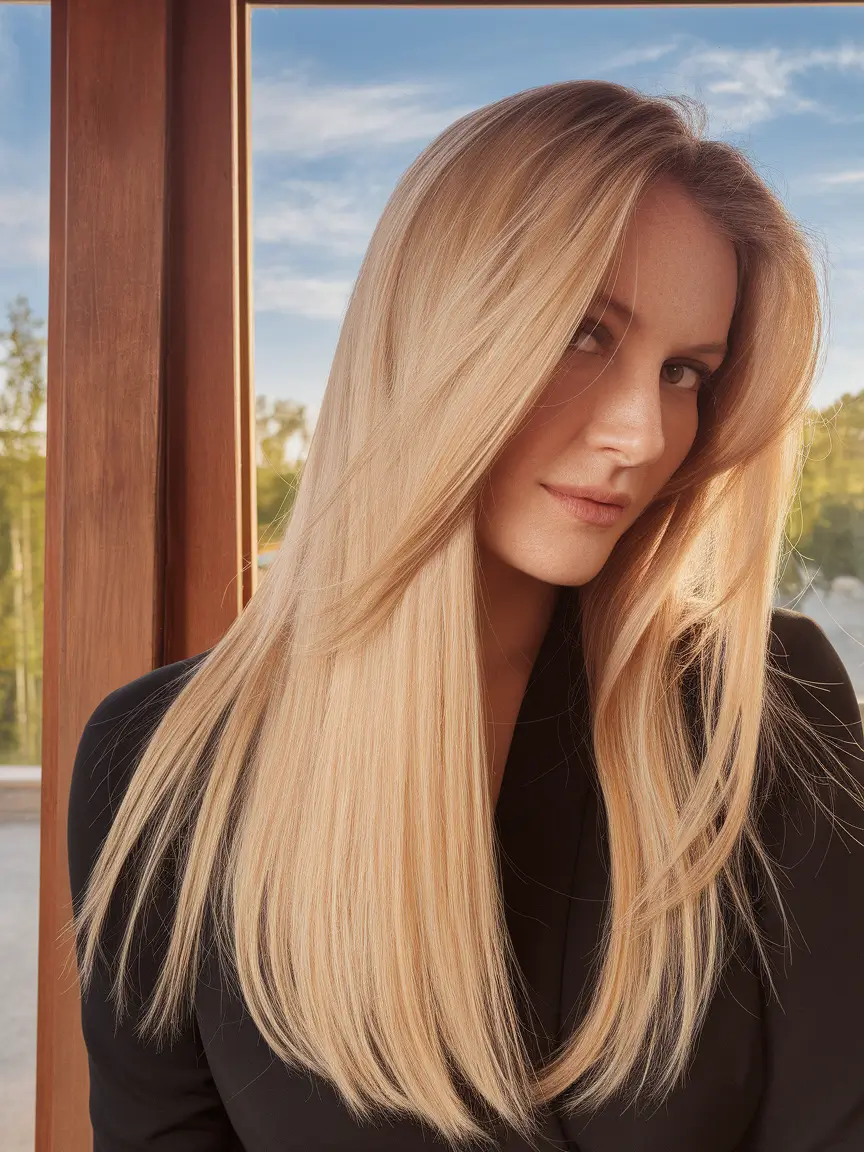 Autumn hair color for blondes long straight caramel red low lights