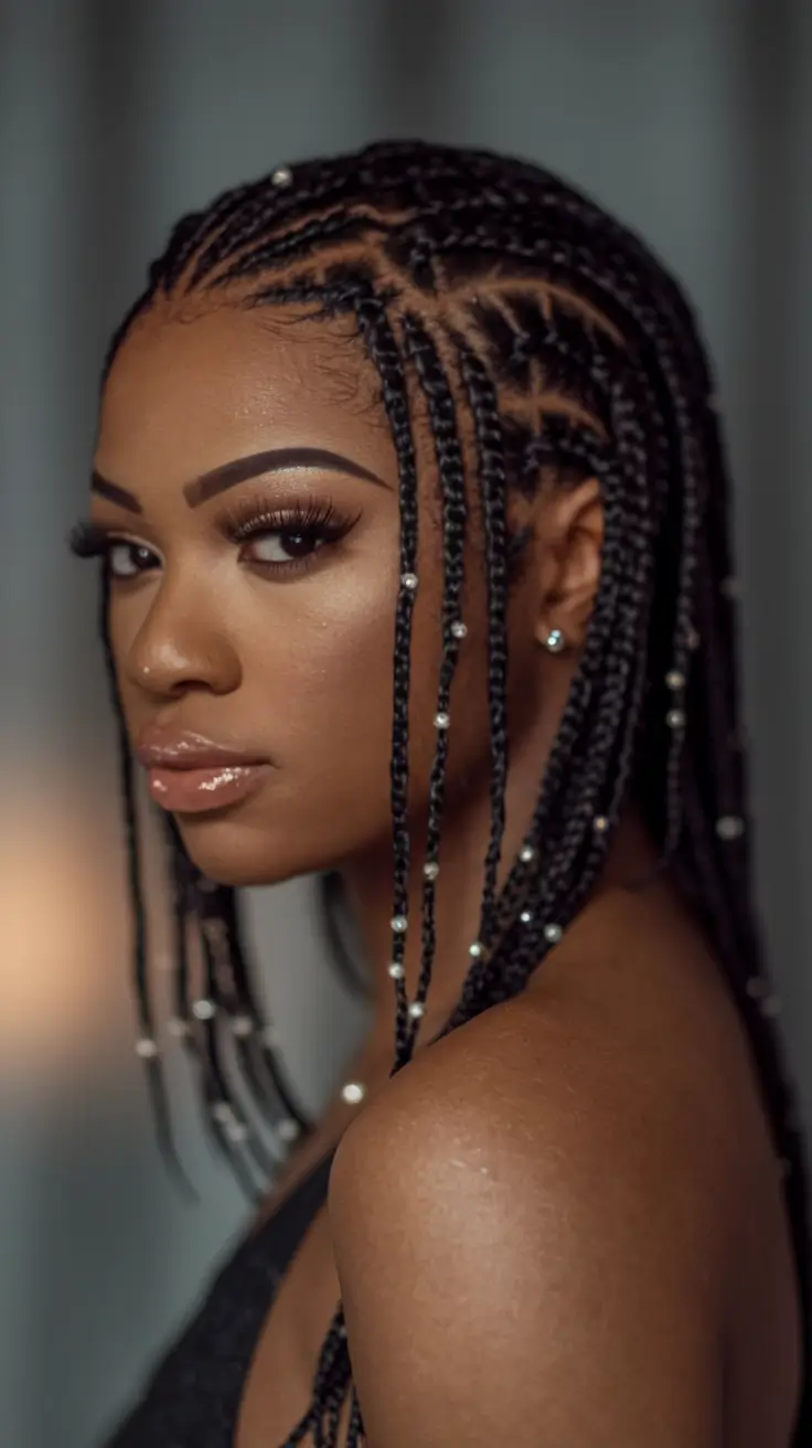 Magnificent braids for black women summer 2025+smooth layered corn with pearl studs