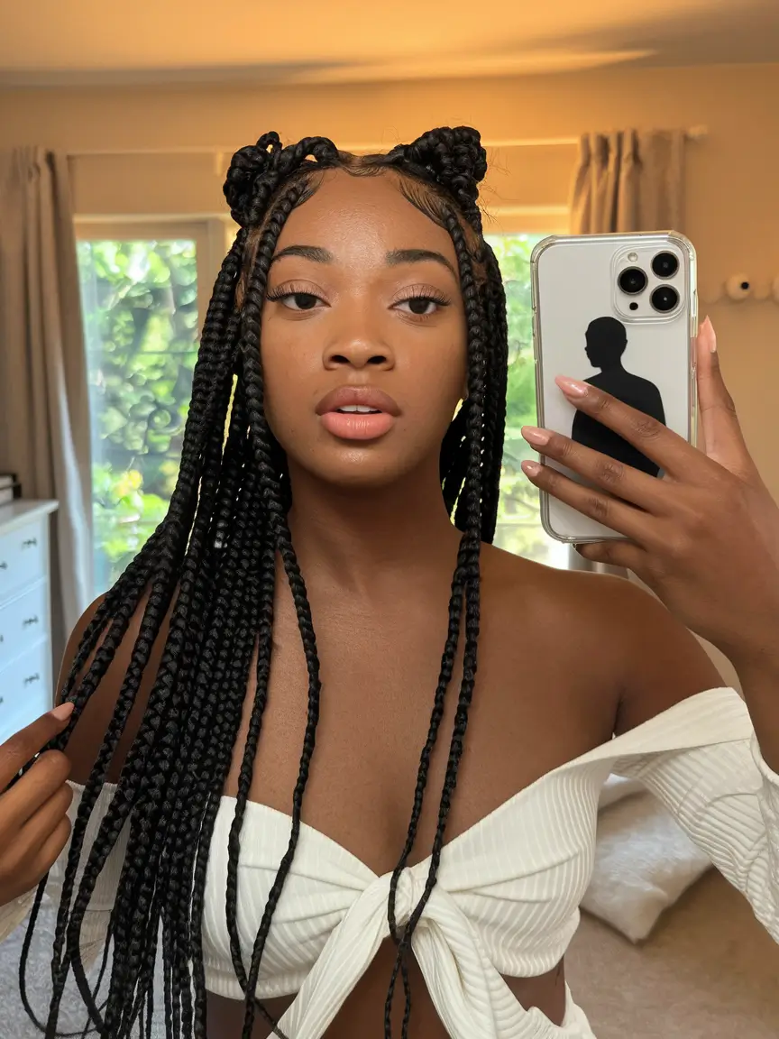 Magnificent braids for black women summer 2025+braids with double buns and soft edges