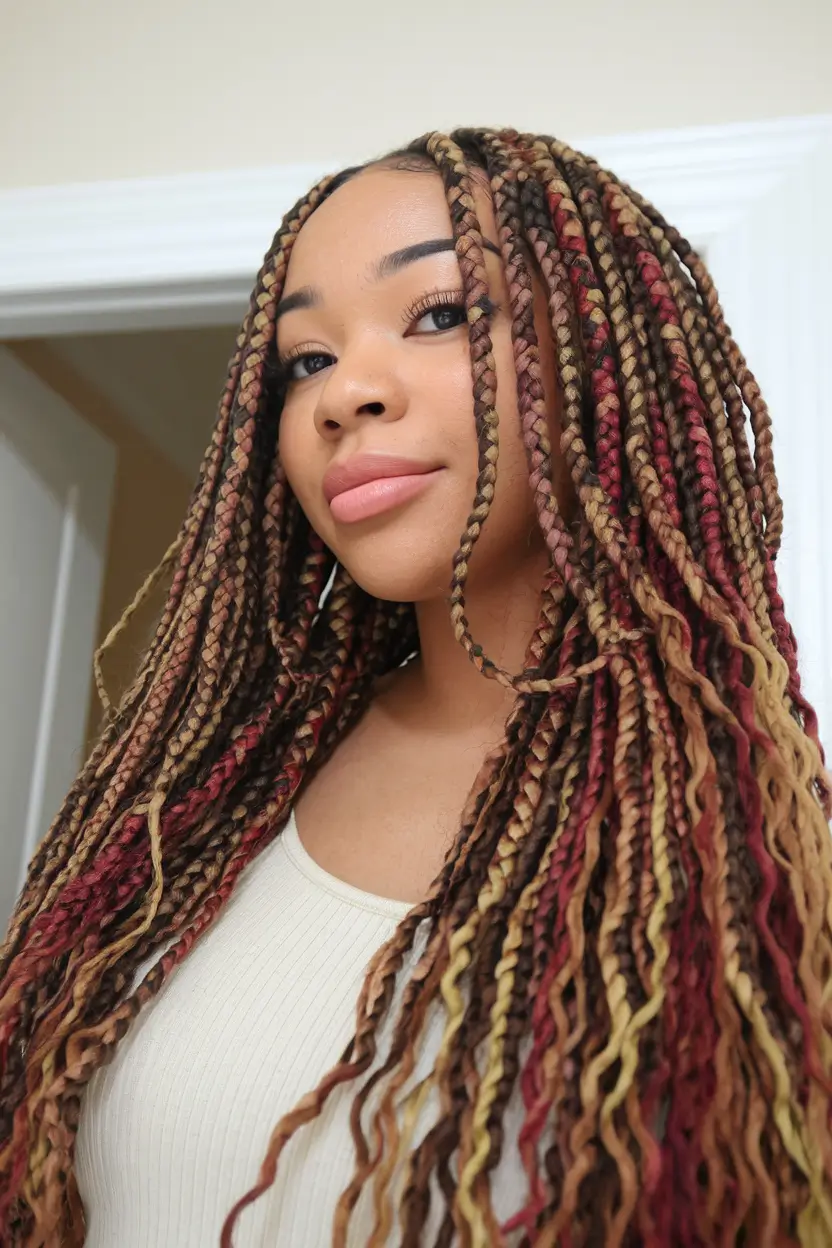 Magnificent braids for black women summer 2025+layered pigtails in warm multi -tone colors