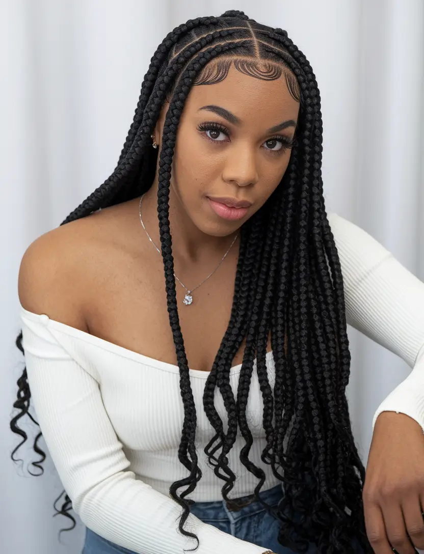 Magnificent braids for black women Summer 2025+soft distance of the goddess pigtails with curly ends